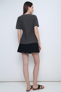 Colbie Babydoll Knit Blouse Gunmetal Grey