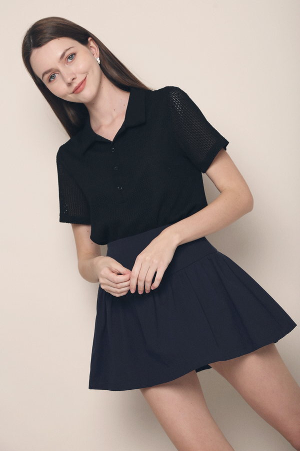 Dani Eyelet Polo Blouse Black