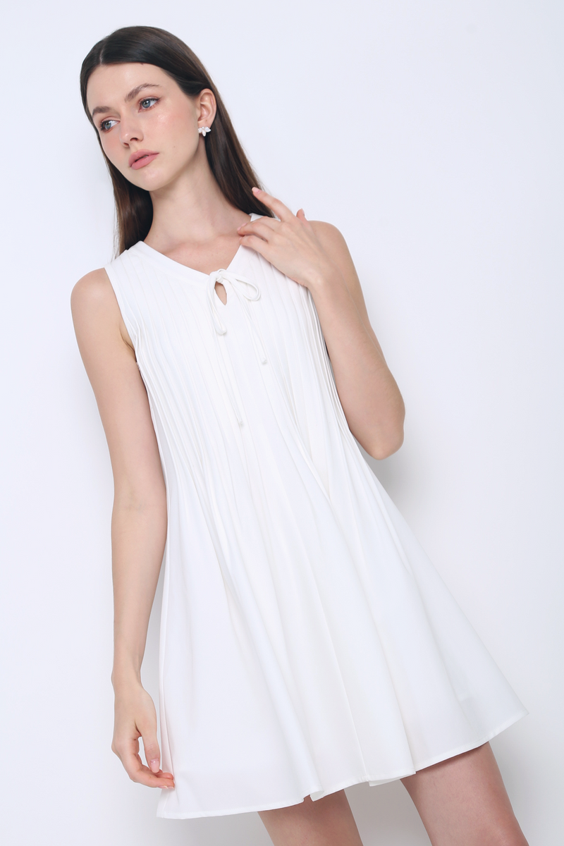 Darling Pleat Dress White (Restock)