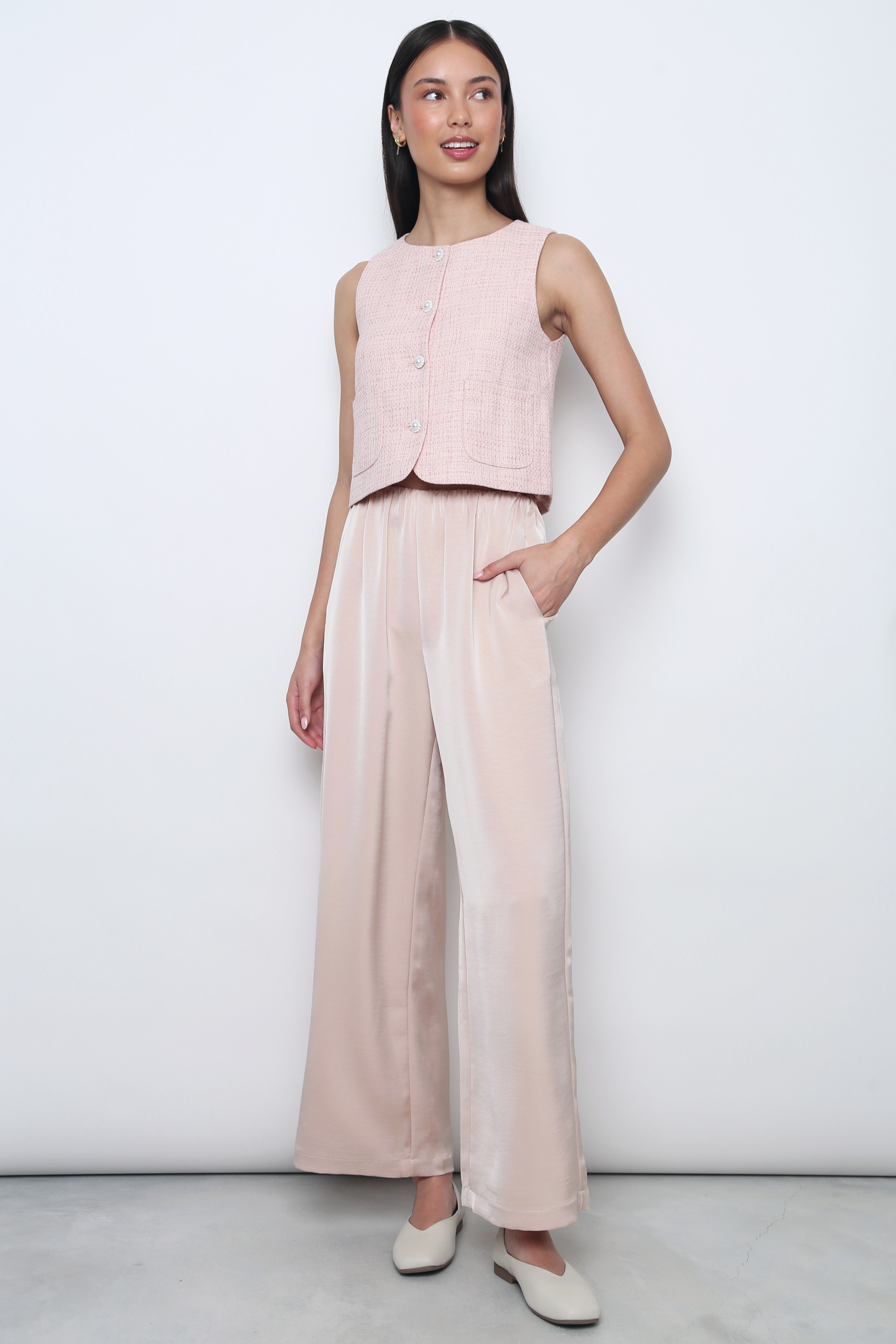 (Petite) Daydreamer 2.0 Wide Leg Pants Champagne Rose (Restock)