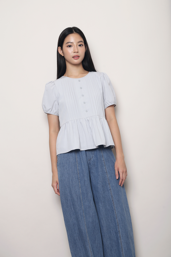 Dear Pleat Peplum Blouse Powder Blue