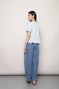 Dear Pleat Peplum Blouse Powder Blue
