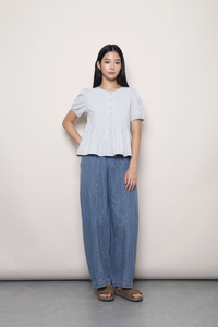 Dear Pleat Peplum Blouse Powder Blue