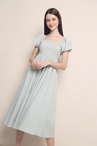 Dora Smocked Babydoll Midi Dress Sage