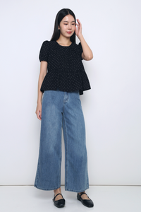 Dotty Days Flare Blouse Black