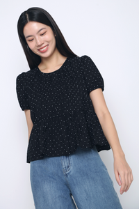 Dotty Days Flare Blouse Black