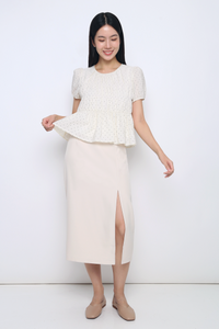 Desk To Dinner Slit Skirt Ecru (Restock)