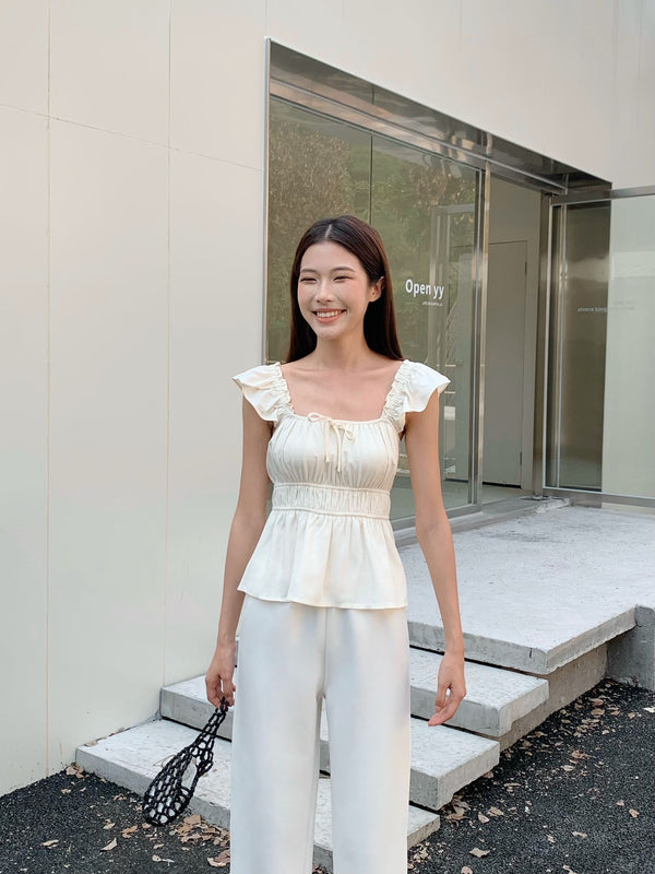 Poppy Flutter Top Ivory