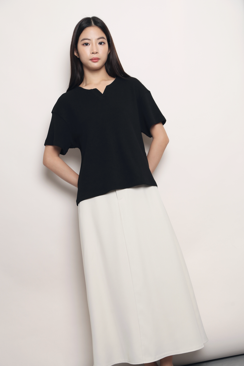 Easy On Repeat Waffle Tee Black