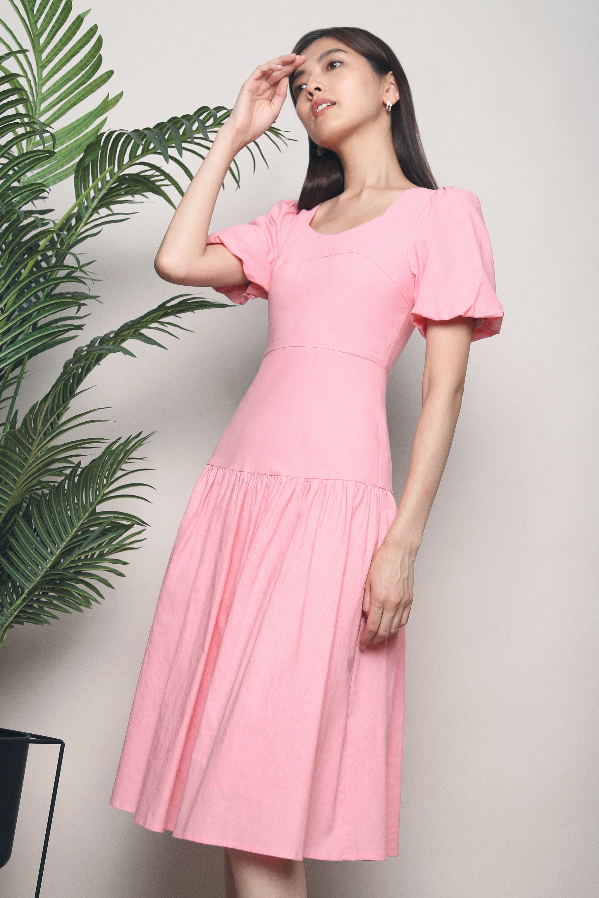 Nuna Dropwaist Midi Dress Pink
