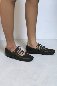 Eleanor Lace Up Leather Flats Brown