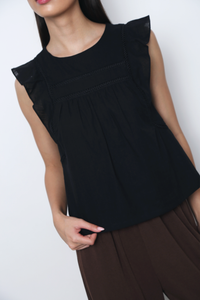 English Breakfast Eyelet Sleeveless Blouse Black
