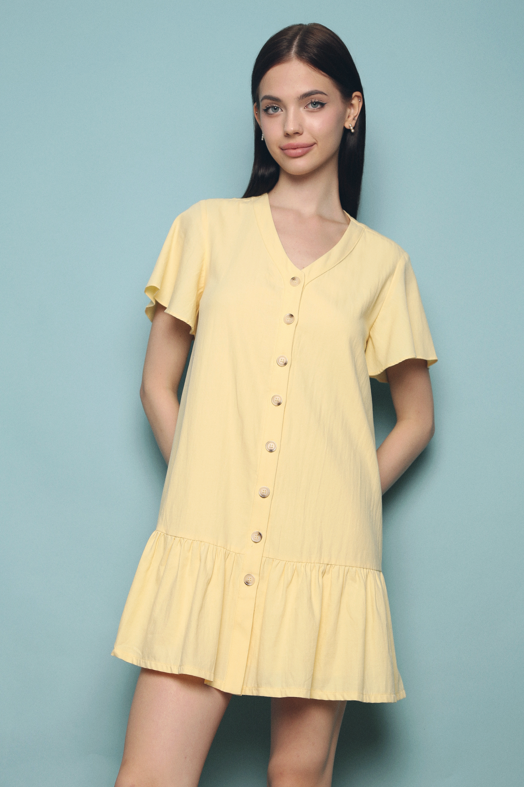 Esrell Peplum Dress Yellow