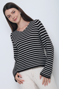 Essential Stripes Knit Top Chestnut Brown & White