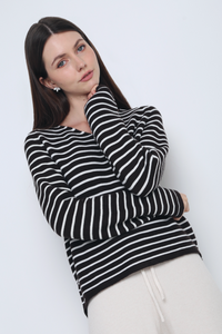 Essential Stripes Knit Top Chestnut Brown & White