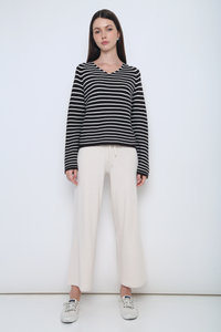 Essential Stripes Knit Top Chestnut Brown & White