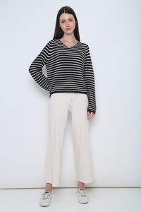 Essential Stripes Knit Top Chestnut Brown & White