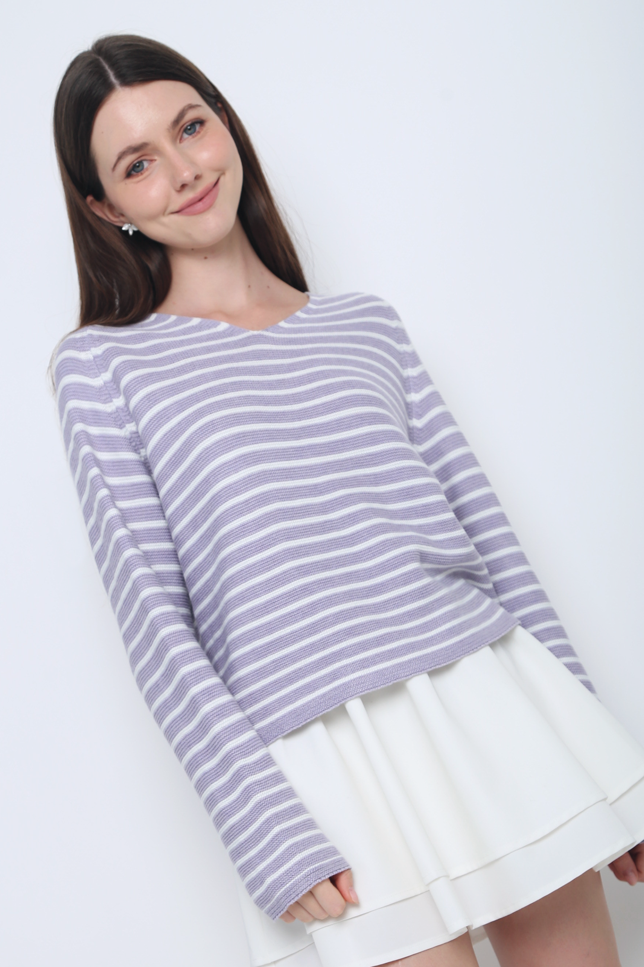 Essential Stripes Knit Top Periwinkle & White