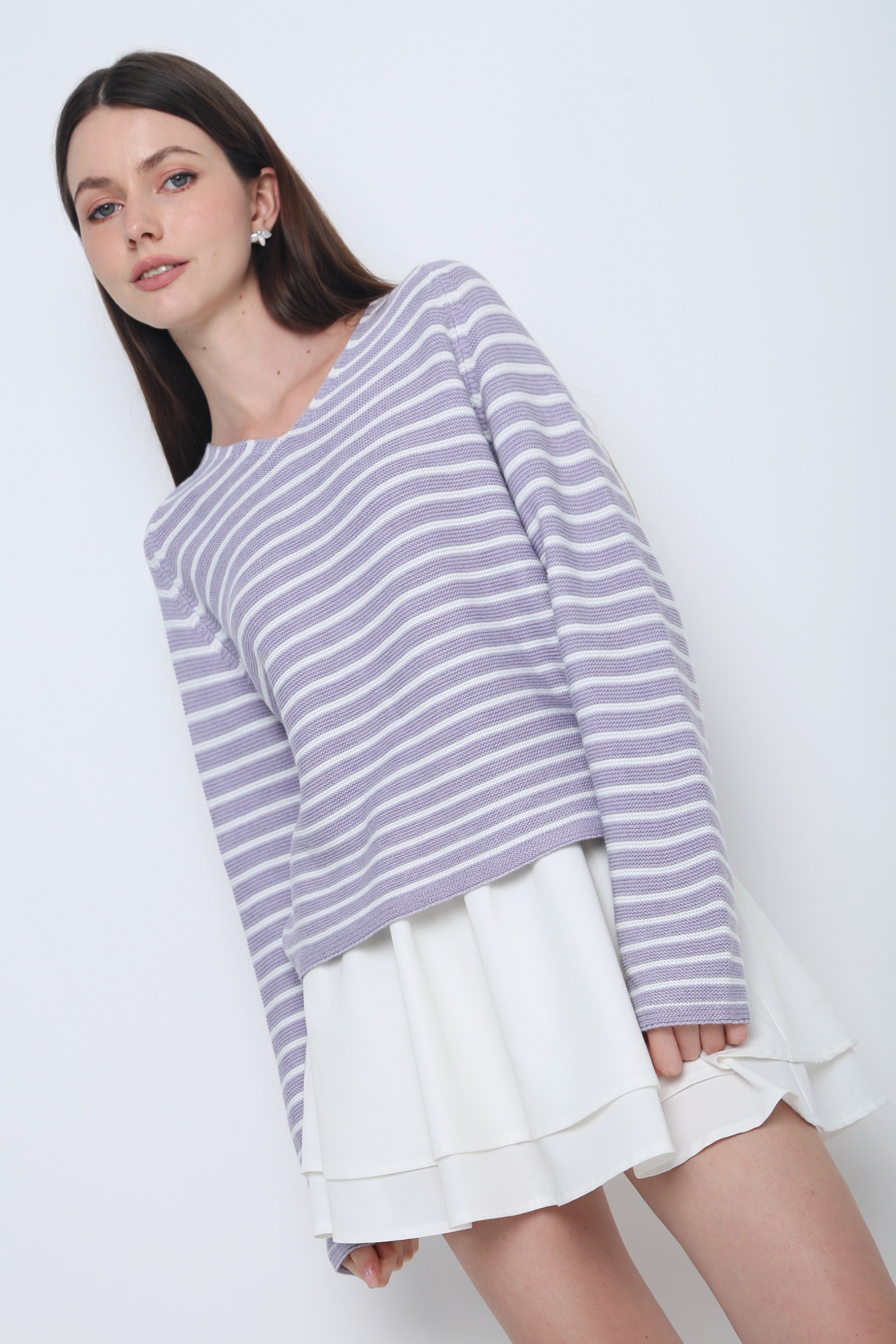 Essential Stripes Knit Top Periwinkle & White