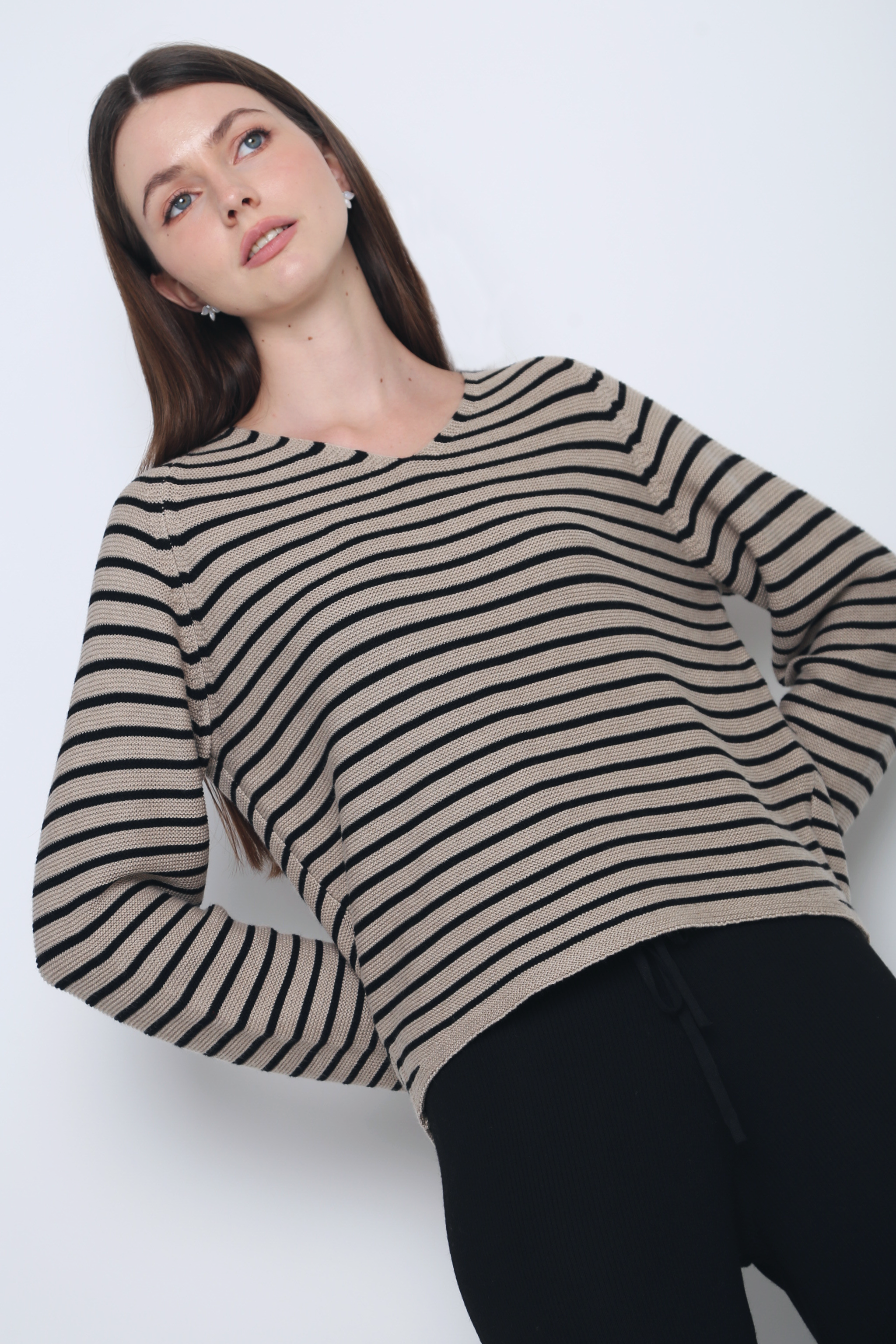 Essential Stripes Knit Top Taupe & Black