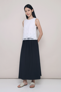 Euniq Pleat Around Midaxi Skirt Midnight Navy (Hollyhoque)