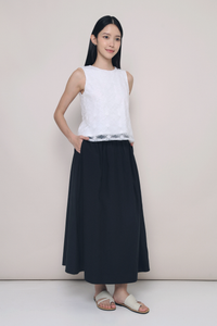 Euniq Pleat Around Midaxi Skirt Midnight Navy (Hollyhoque)