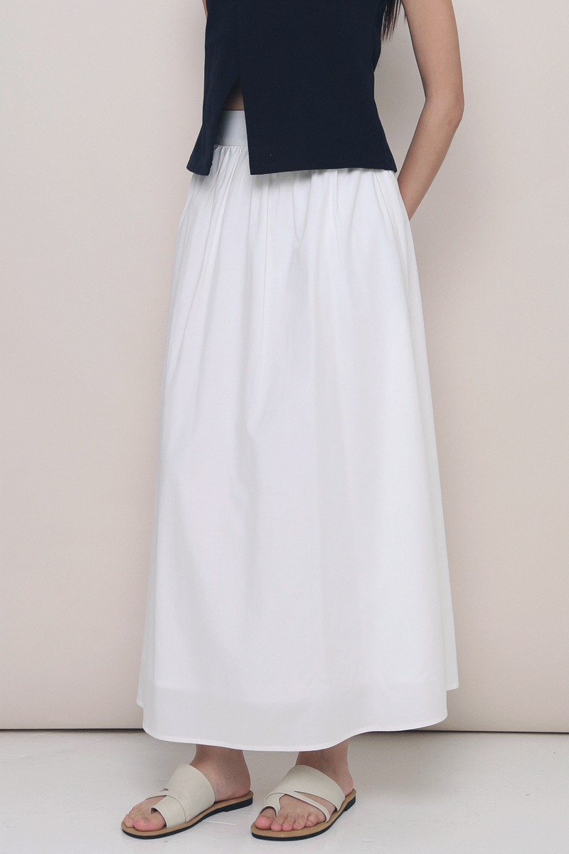 Euniq Pleat Around Midaxi Skirt White (Hollyhoque)