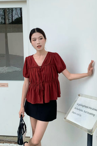 Fab Pleats V2 Blouse Cherry