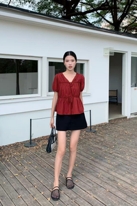 Fab Pleats V2 Blouse Cherry