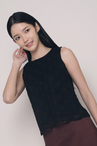 Falling Petals Embroidered Top Black