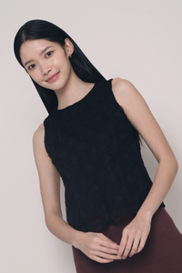 Falling Petals Embroidered Top Black