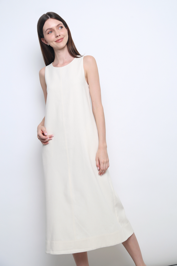 Field Song Linen Midi Dress Ivory (Backorder)