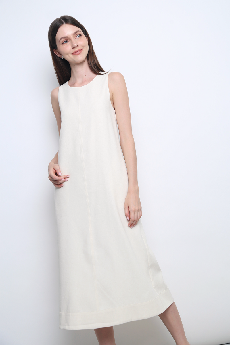 Field Song Linen Midi Dress Ivory (Restock)