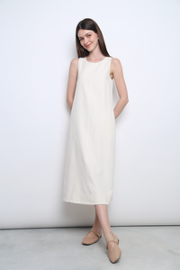 Field Song Linen Midi Dress Ivory (Restock)