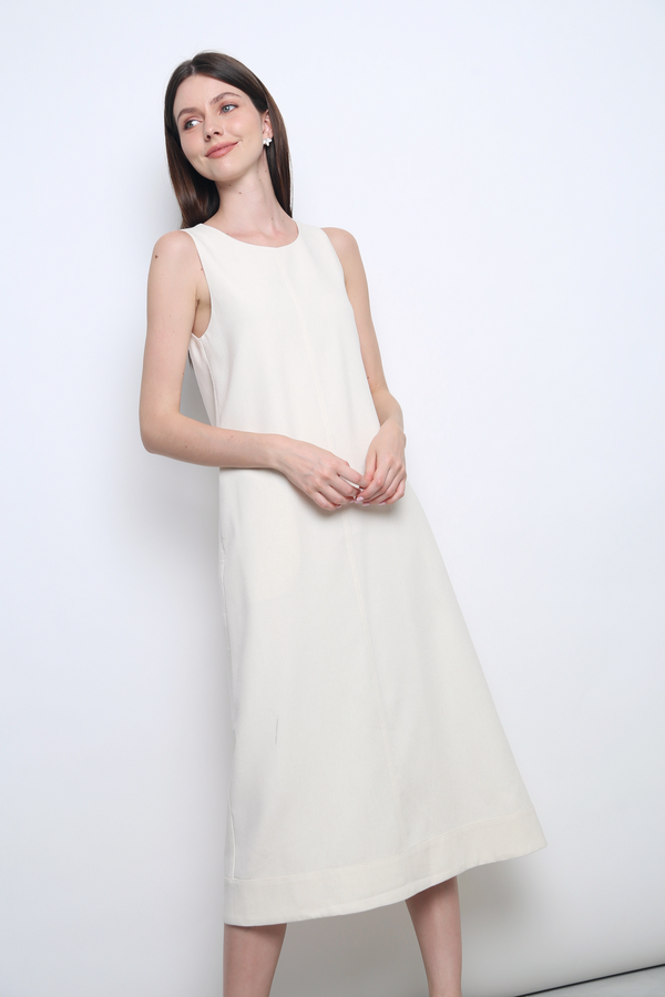 Field Song Linen Midi Dress Ivory (Backorder)