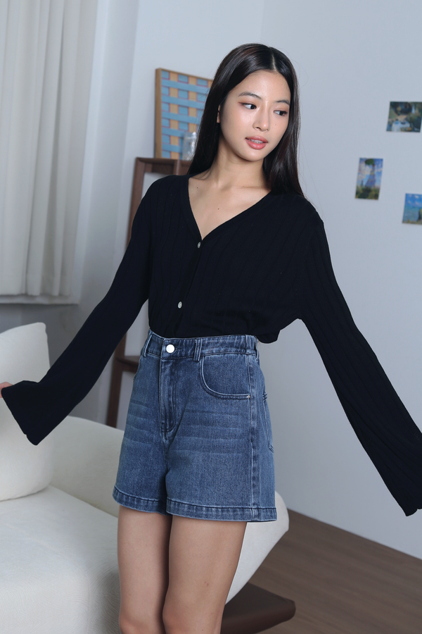 Flute Trumpet Sleeves Cardigan Black (Backorder)