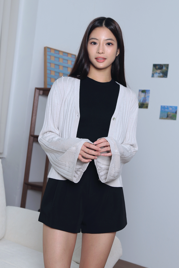 Flute Trumpet Sleeves Cardigan Stone Grey (Backorder)