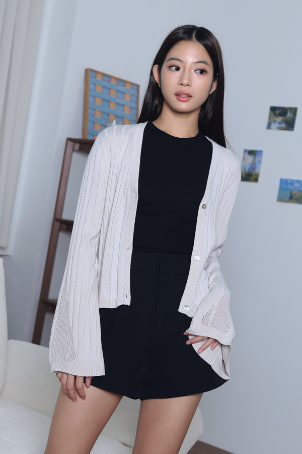 Flute Trumpet Sleeves Cardigan Stone Grey (Backorder)