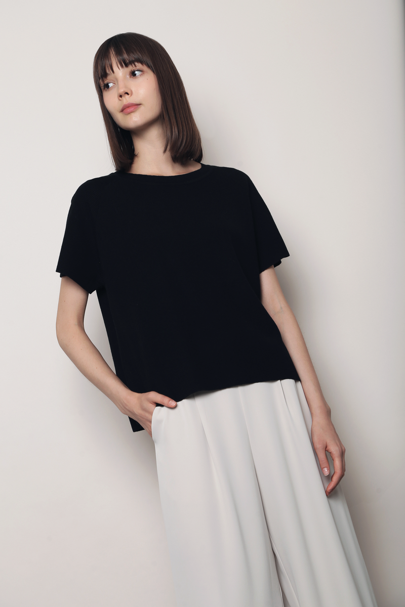 Forever Rib Knit Blouse Black