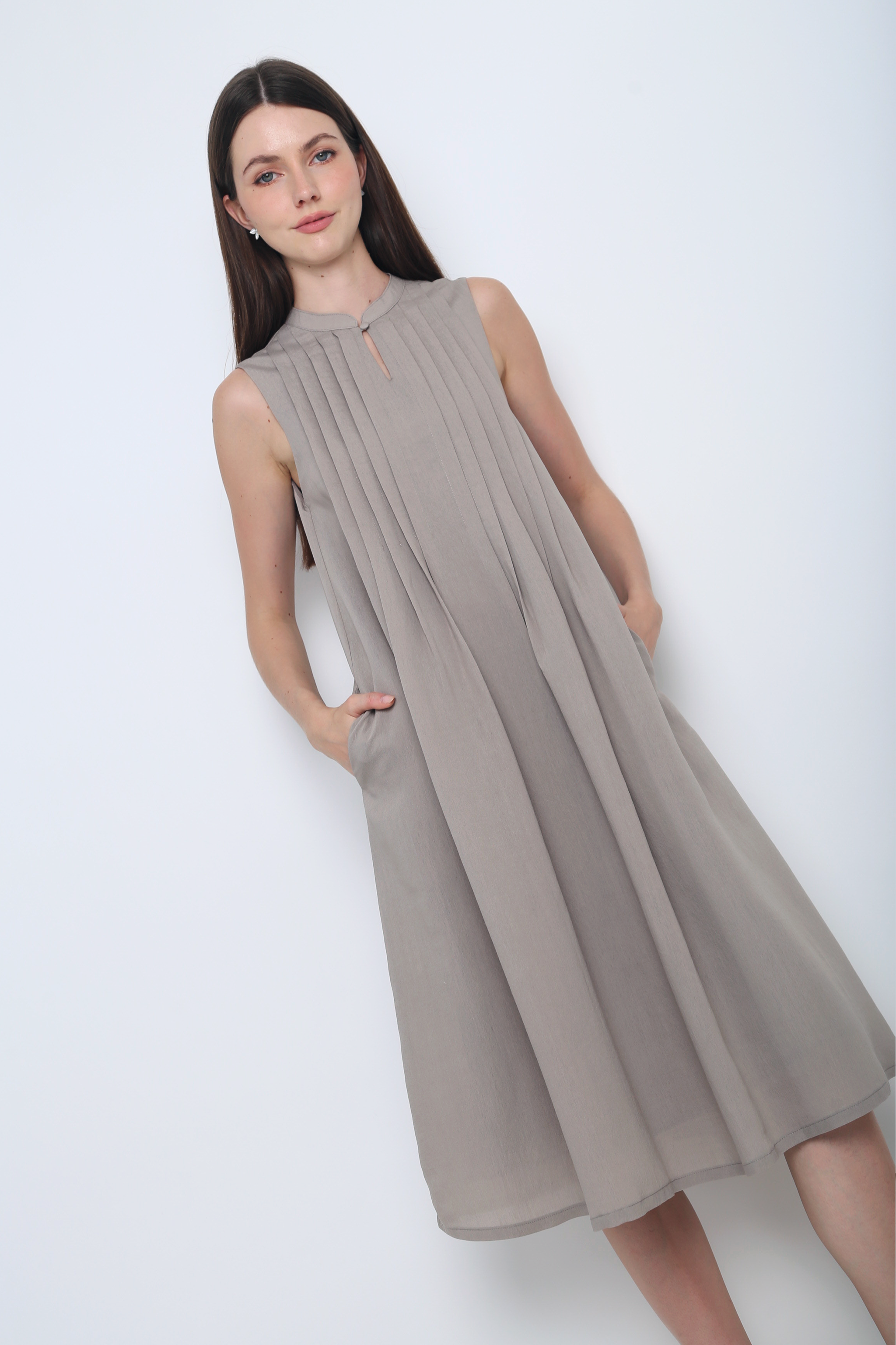 Freya Collared Midi Dress Taupe