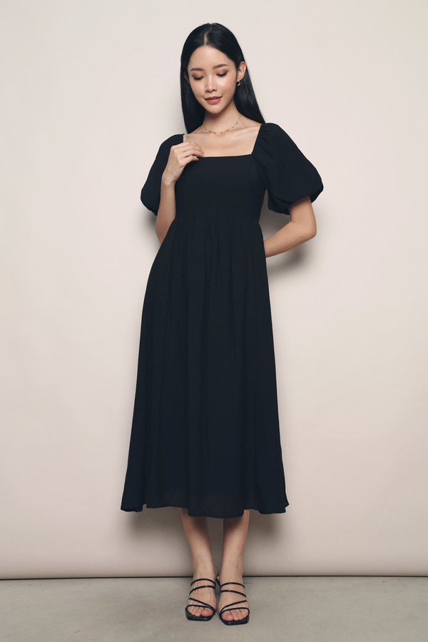 Gabby Poof Sleeves Midaxi Dress Black