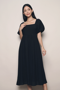 Gabby Poof Sleeves Midaxi Dress Black