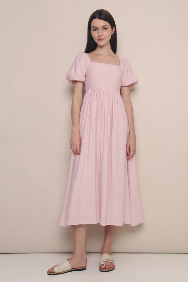 Gabby Poof Sleeves Midaxi Dress Pink