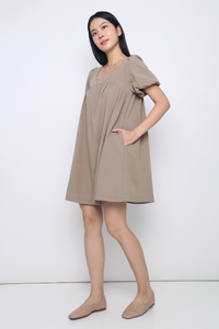 Goldie Puffed Sleeves Dress Ash Brown