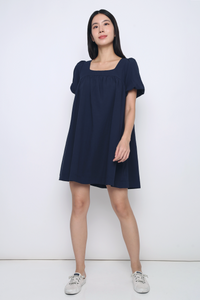 Goldie Puffed Sleeves Dress Navy