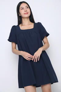 Goldie Puffed Sleeves Dress Navy