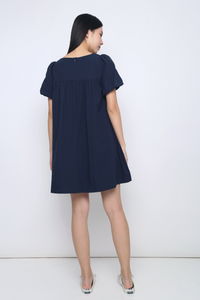 Goldie Puffed Sleeves Dress Navy