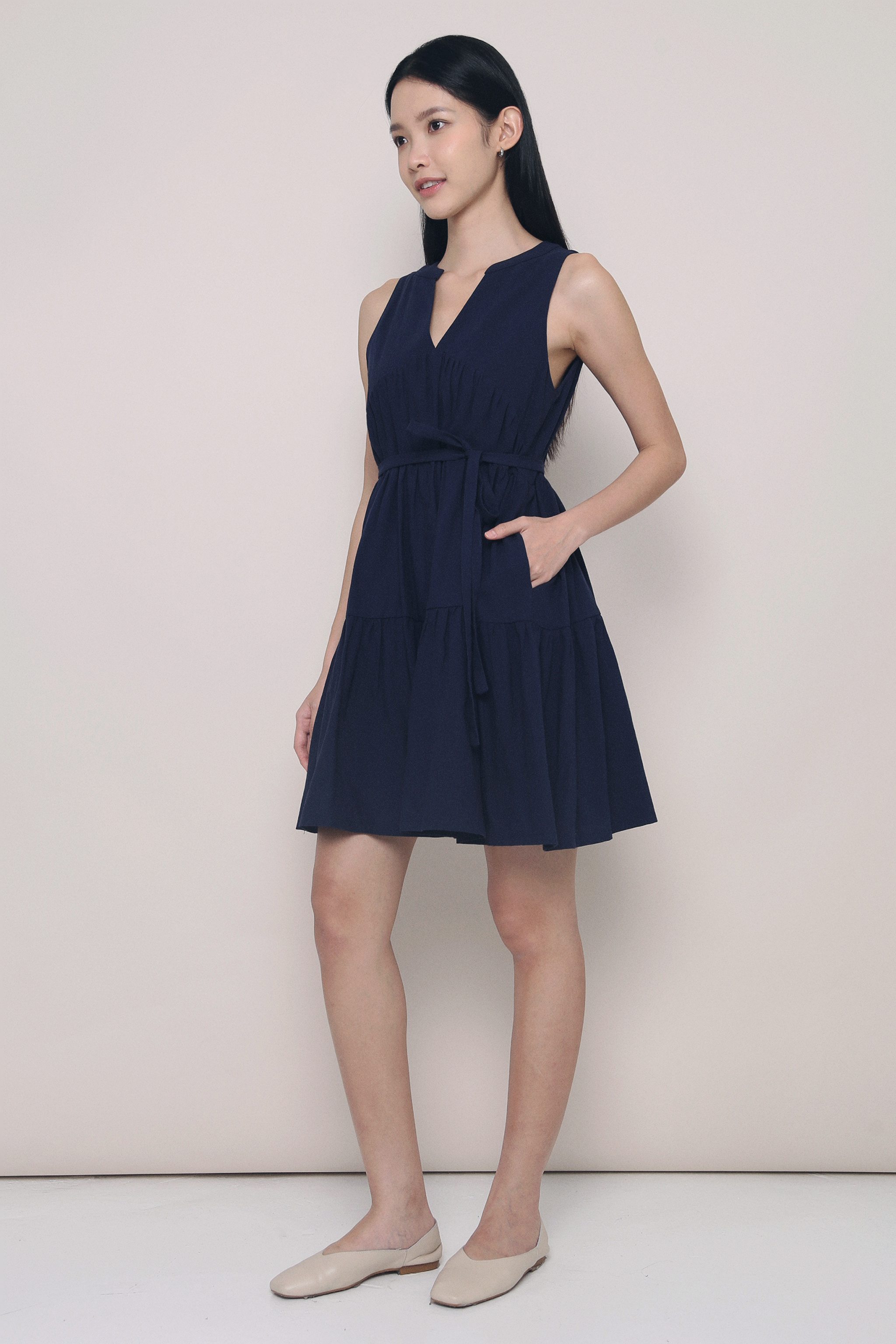 Good Feels Tiered Dress Navy