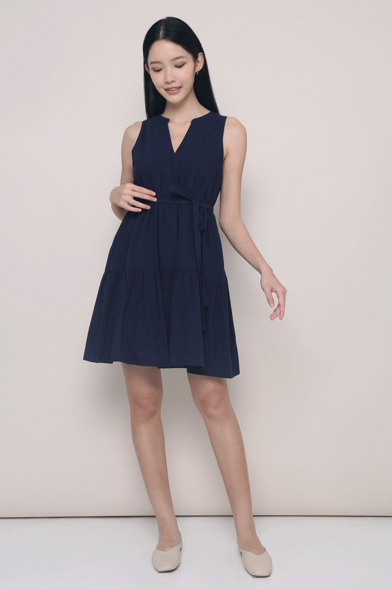 Good Feels Tiered Dress Navy