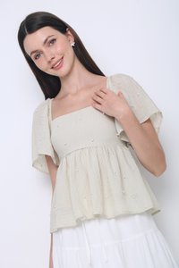 Greta Pearl Babydoll Blouse Ecru (Restock)